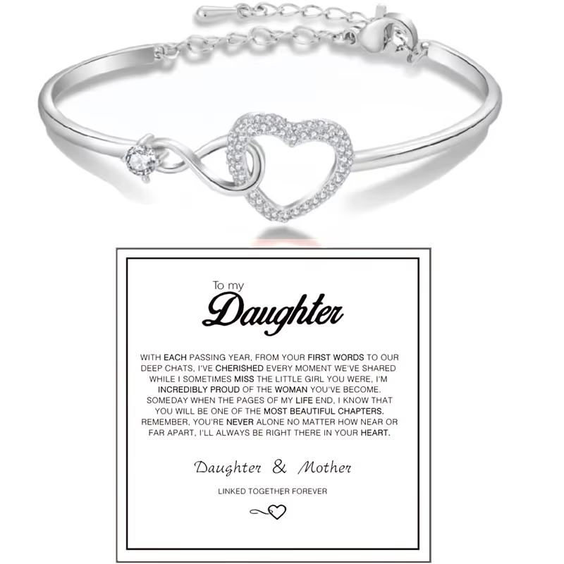 To My Daughter Forever Connected Bracelet, Infinity Forever Love Heart Bracelets from Mom Cubic Zirconia Inspirational Gift
