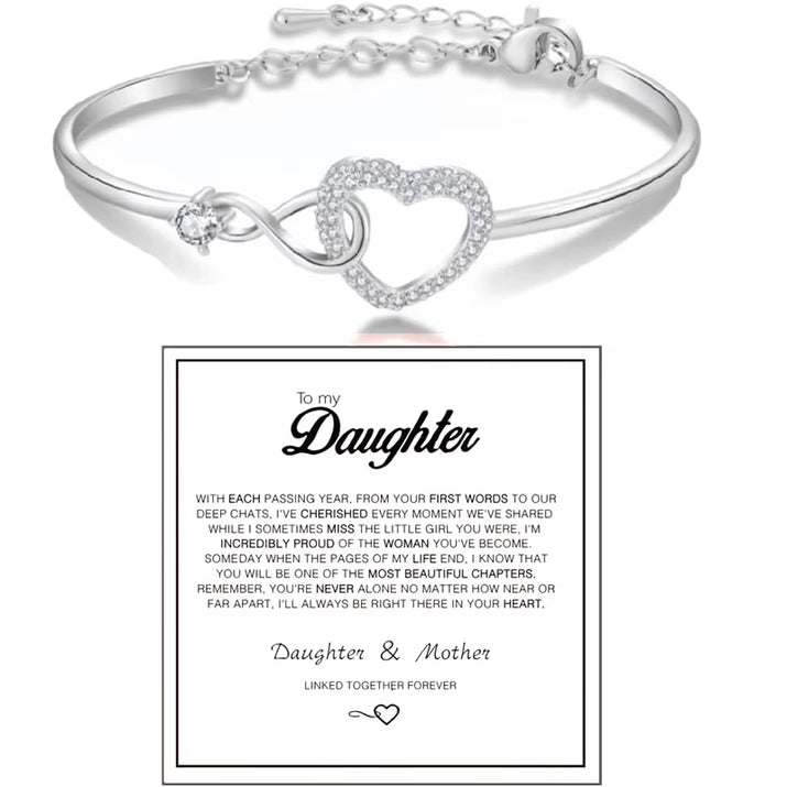To My Daughter Forever Connected Bracelet, Infinity Forever Love Heart Bracelets from Mom Cubic Zirconia Inspirational Gift